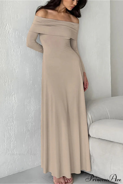 Slinky Off Shoulder Minimal Formal Maxi Dress