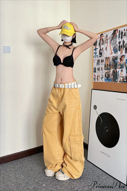 Slouchy Loose Straight Leg Cargo Denim Pants