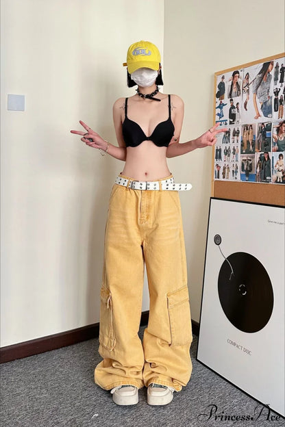 Slouchy Loose Straight Leg Cargo Denim Pants