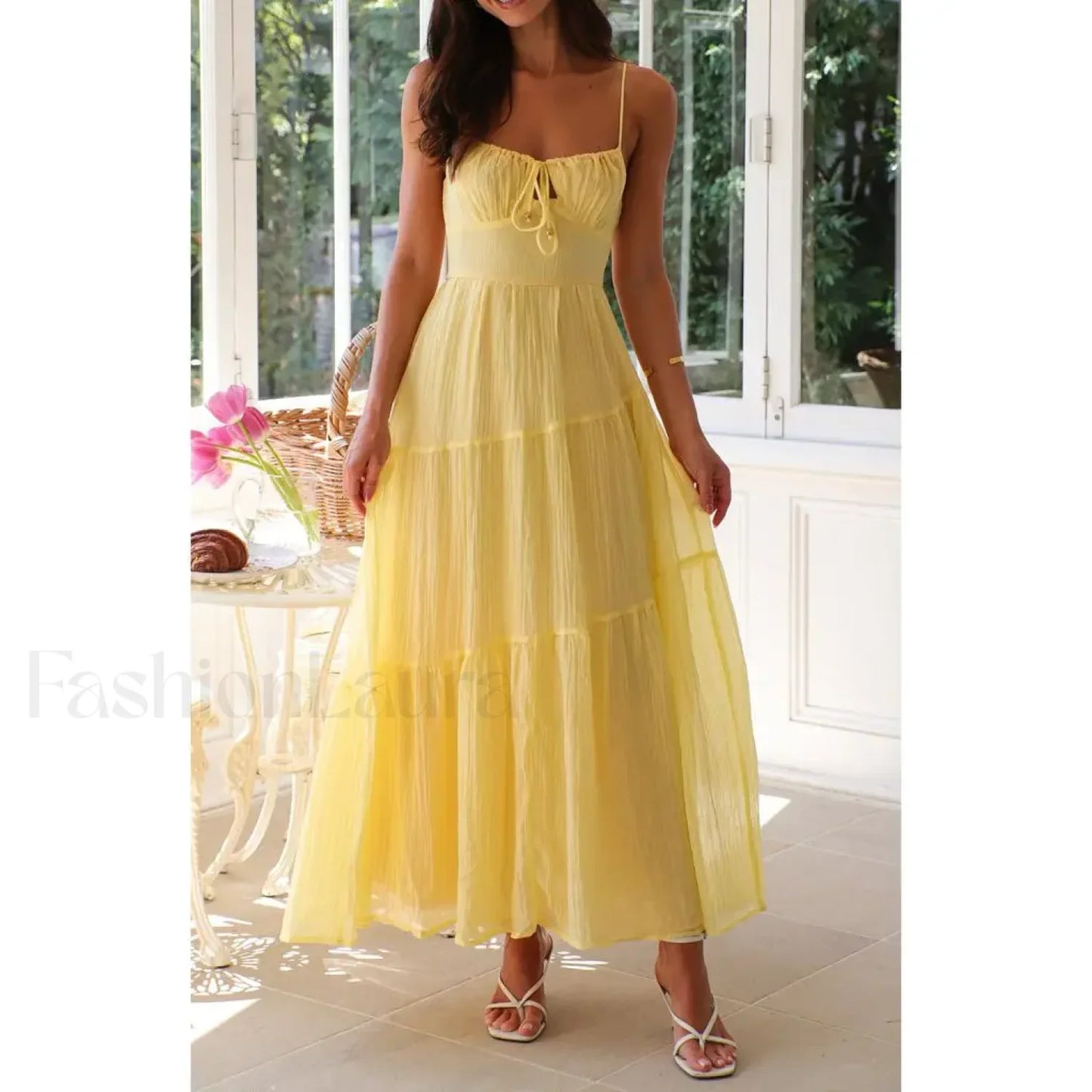 Smocked Bow-Front Midi Dress