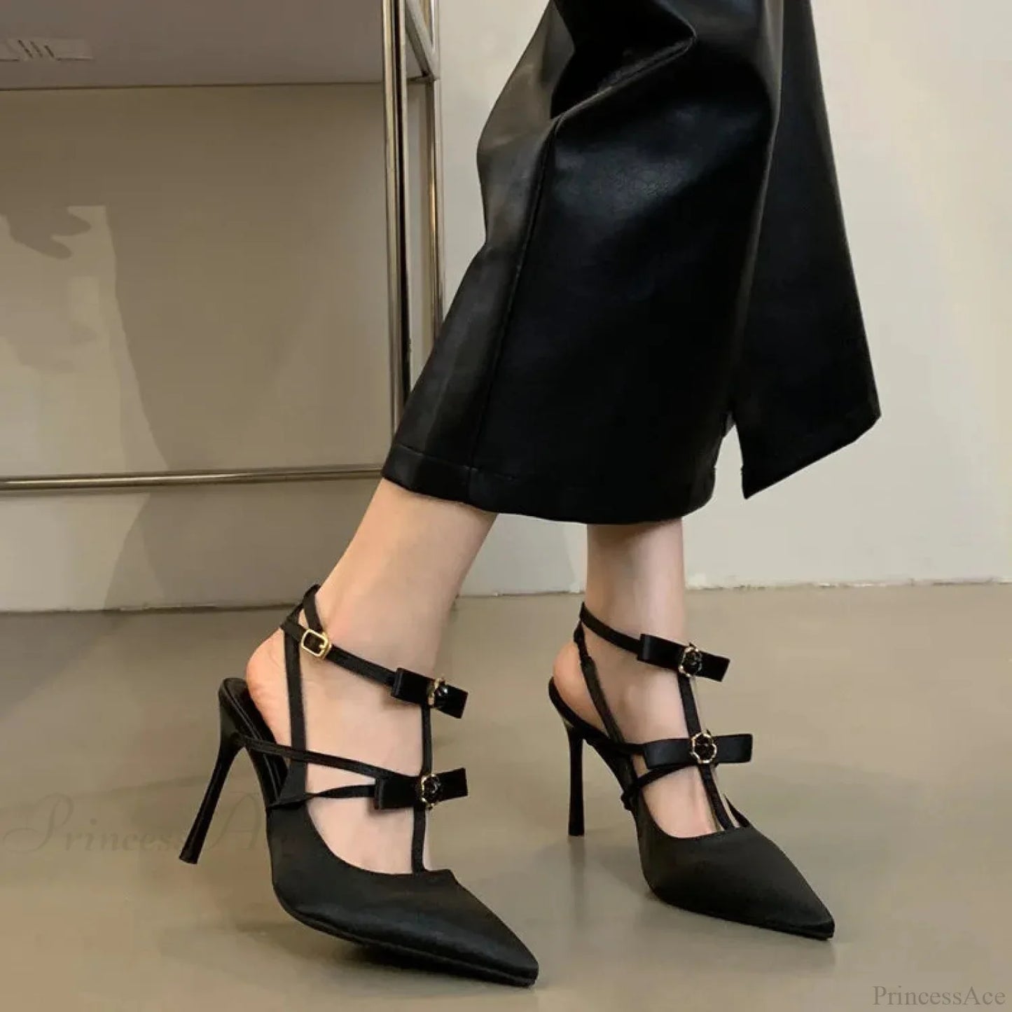 Smooth Bowknot Gothic Mary Janes Pointed Toe Tall Heel