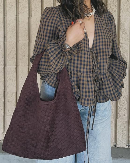 Linda Woven Faux Suede Tote Bag
