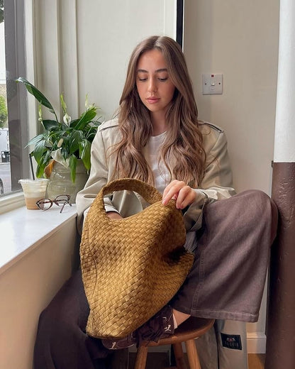Linda Woven Faux Suede Tote Bag