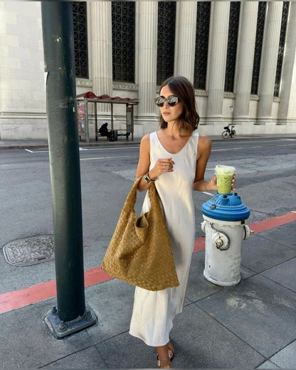 Linda Woven Faux Suede Tote Bag