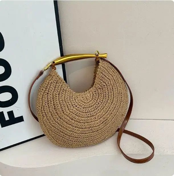 Sophia Sequined Straw Shoulder Bag