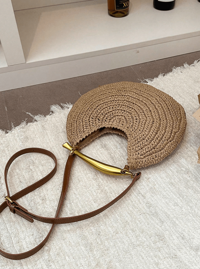 Sophia Sequined Straw Shoulder Bag