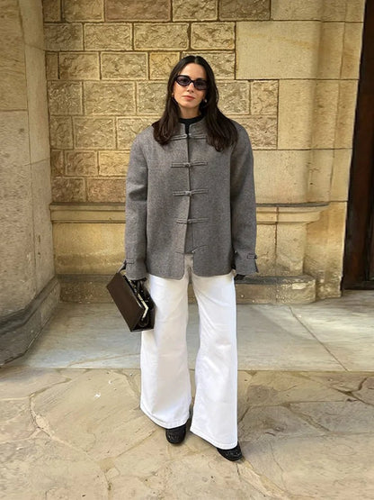 Gloria Double-Faced Knot Mandarin Jacket