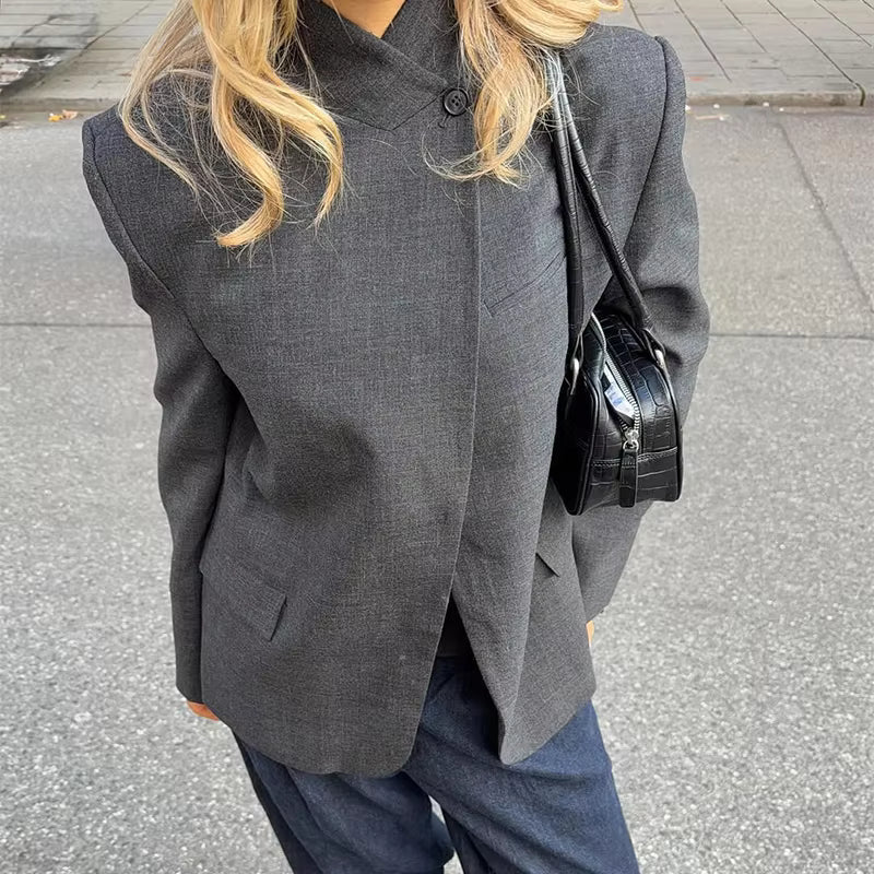 Katie Plaid Stand Collar Blazer