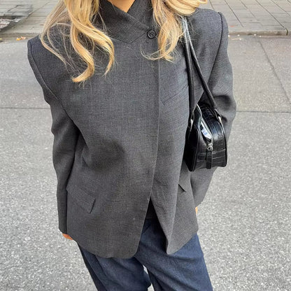 Katie Plaid Stand Collar Blazer
