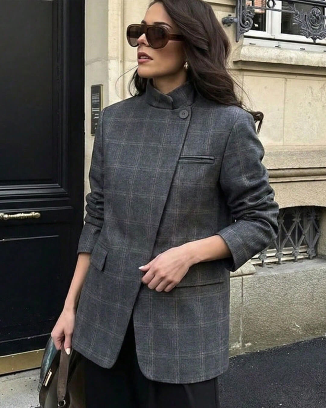 Katie Plaid Stand Collar Blazer