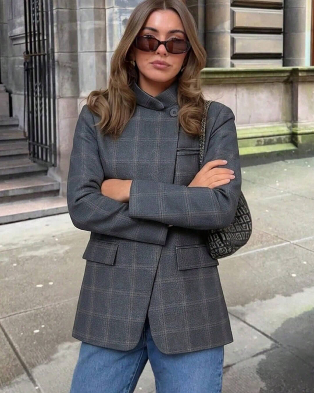 Katie Plaid Stand Collar Blazer