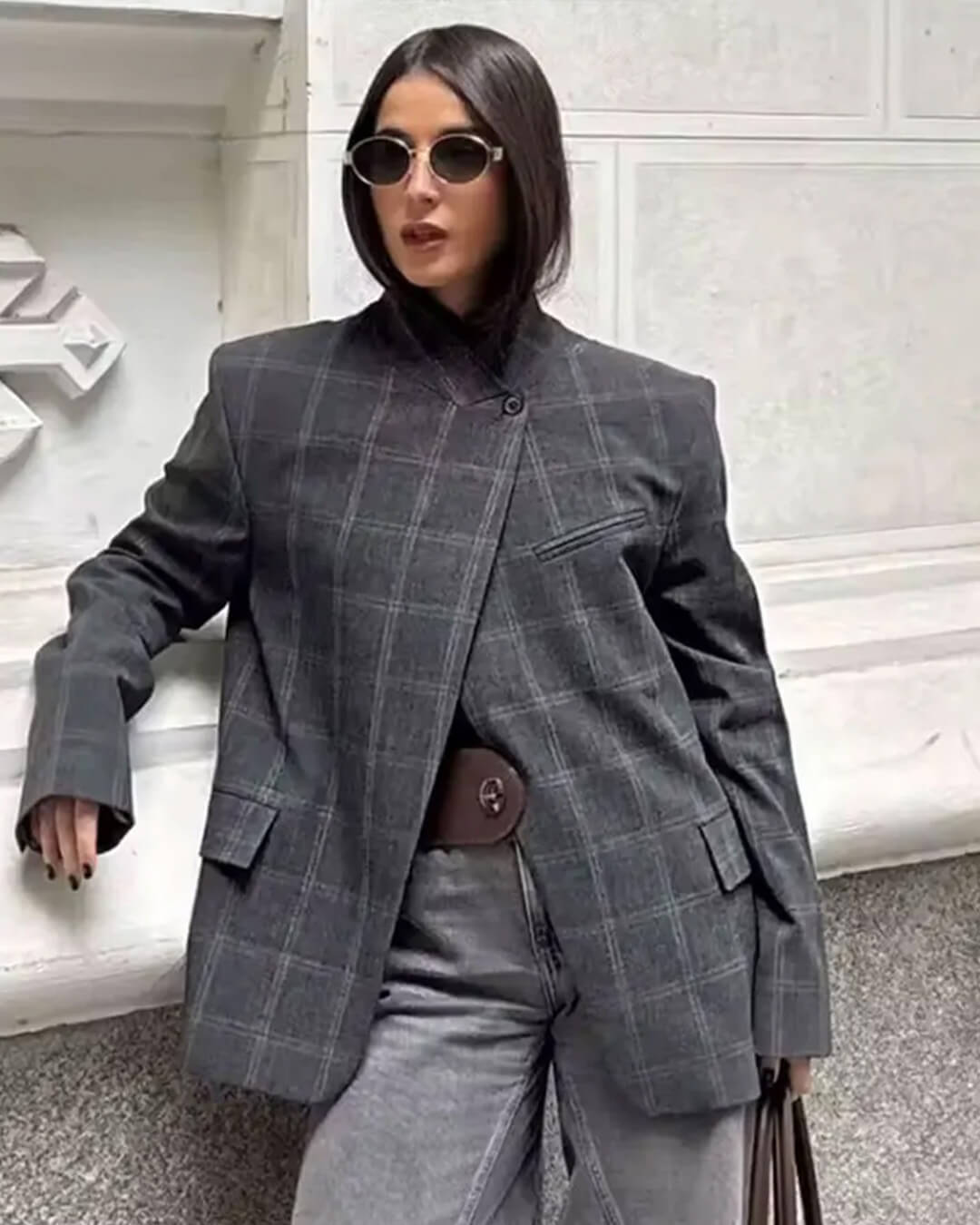 Katie Plaid Stand Collar Blazer