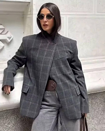Katie Plaid Stand Collar Blazer