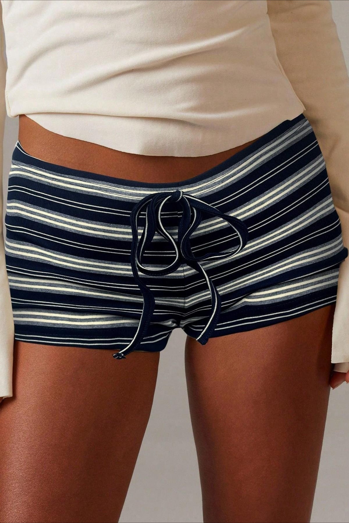 Malina Stripe Drawstring Low Waist Shorts