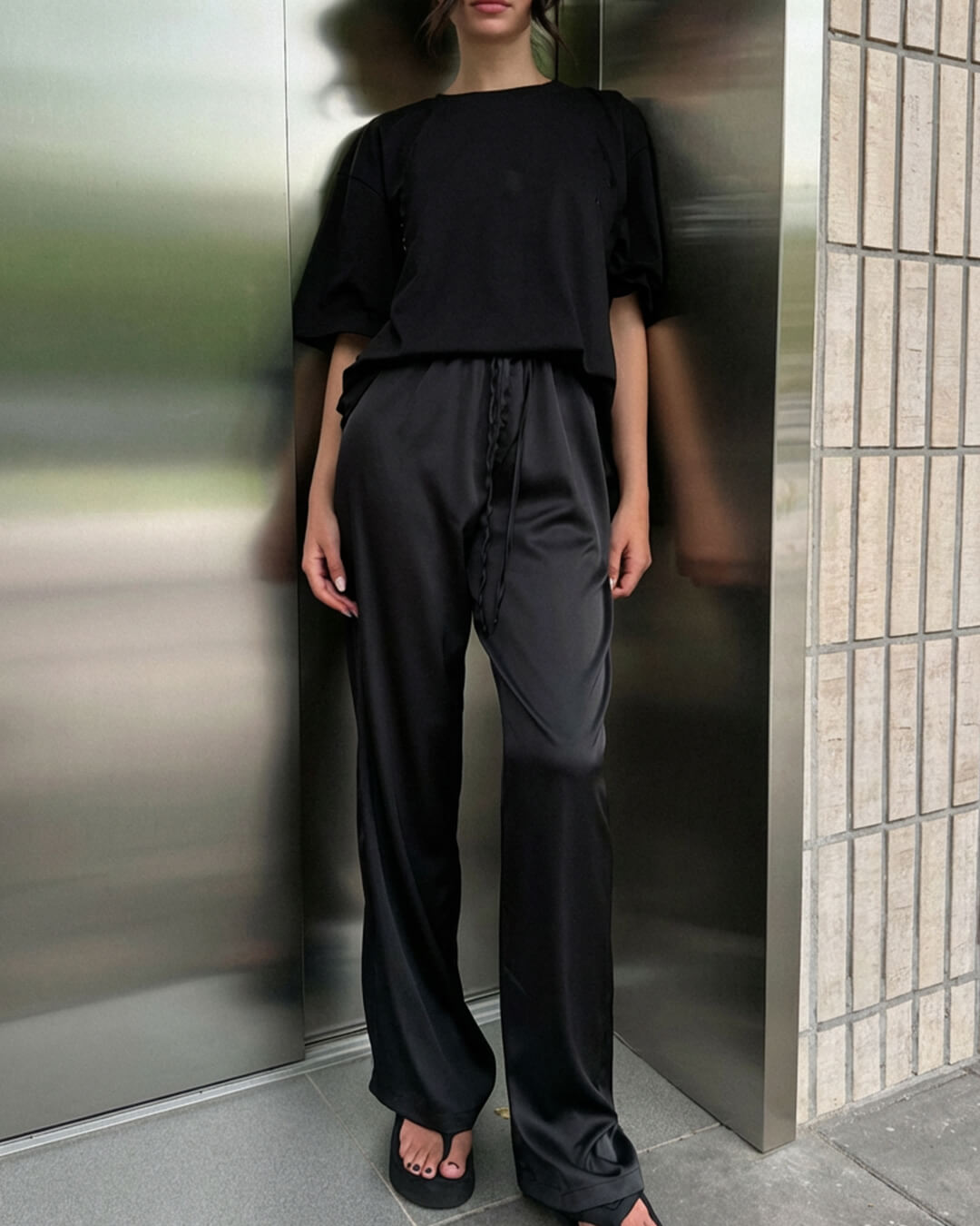 Norma High Waist Satin Wide Leg Trousers