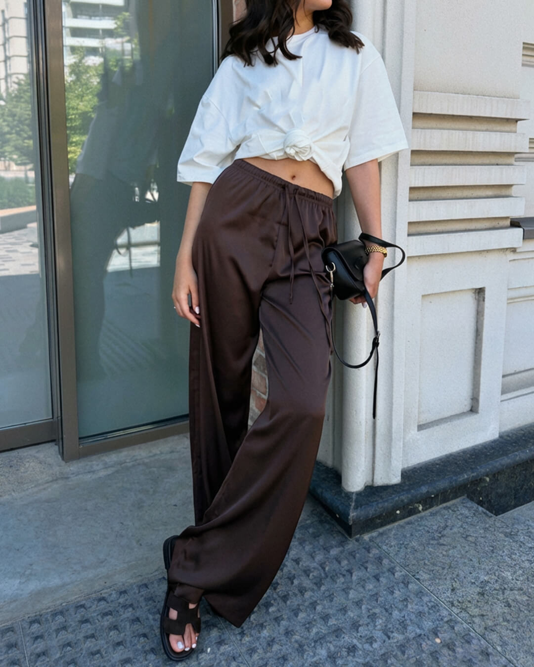 Norma High Waist Satin Wide Leg Trousers