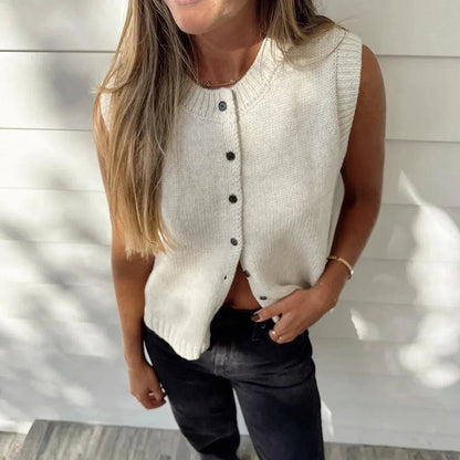 Tori Button Front Knitted Vest Cardigan