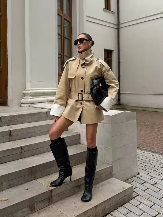 Alicia Contrast Cuffs Belted Trench Coat