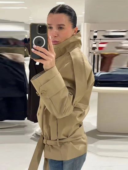 Anna High Neck Cropped Utility Trench Coat