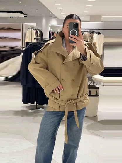 Anna High Neck Cropped Utility Trench Coat