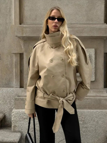 Anna High Neck Cropped Utility Trench Coat