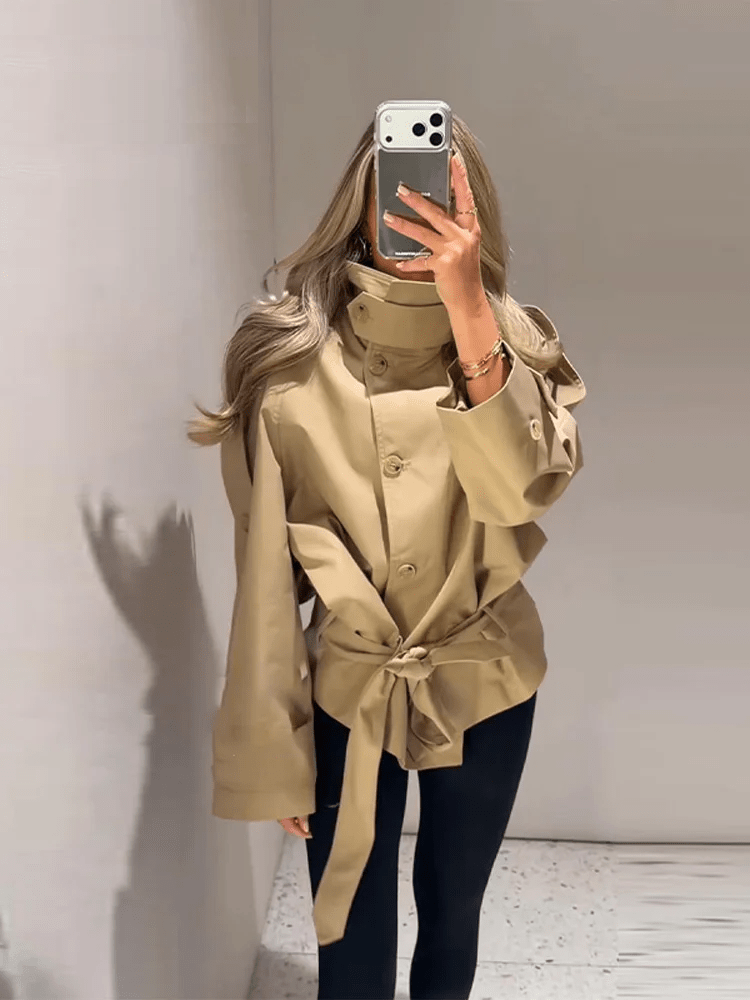 Anna High Neck Cropped Utility Trench Coat