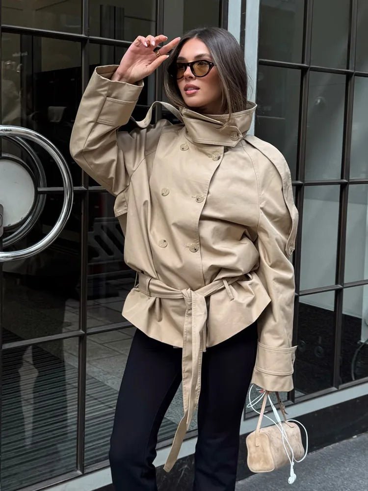 Anna High Neck Cropped Utility Trench Coat