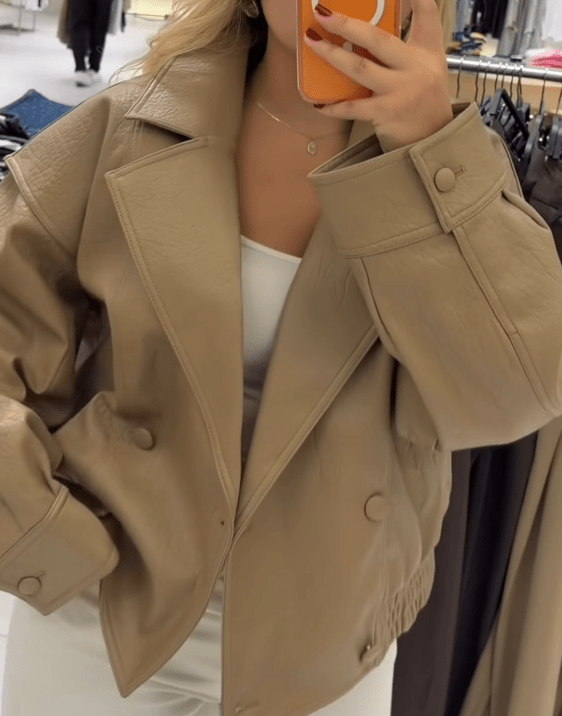 Audrey Double Breasted Faux Leather Coat