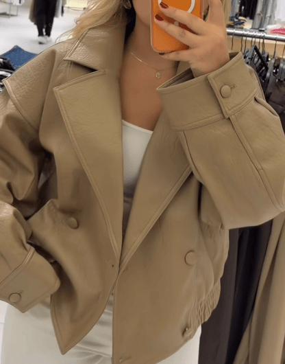 Audrey Double Breasted Faux Leather Coat