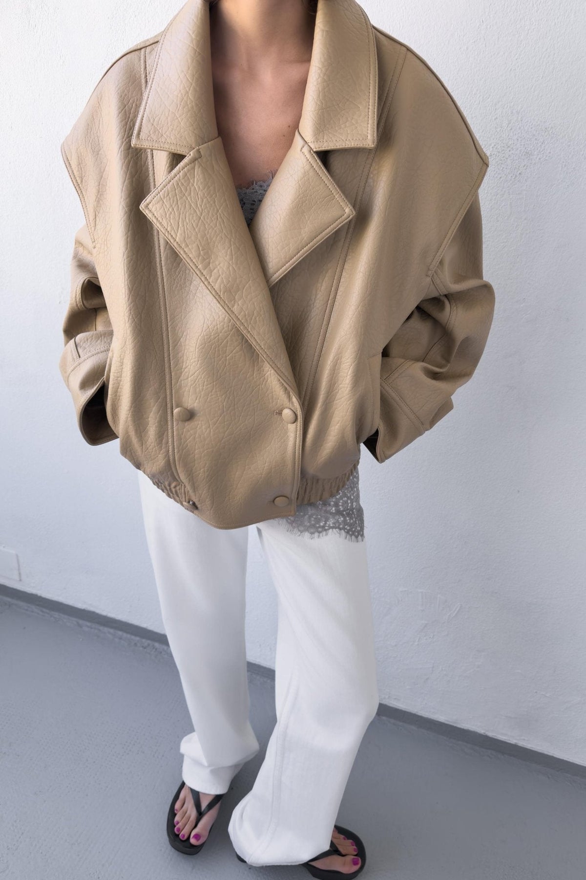 Audrey Double Breasted Faux Leather Coat