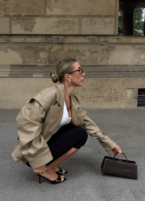 Audrey Double Breasted Faux Leather Coat