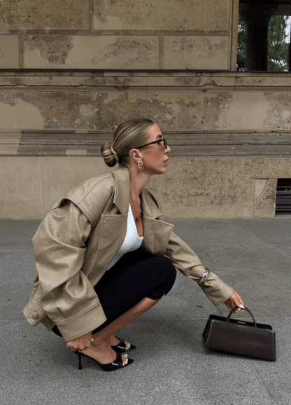 Audrey Double Breasted Faux Leather Coat