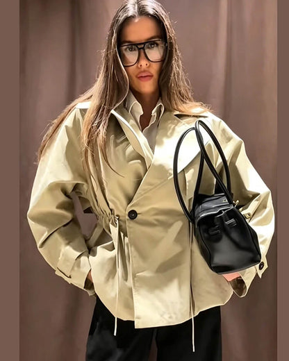 Emilia Lapel Collar Drawstring Trench Coat