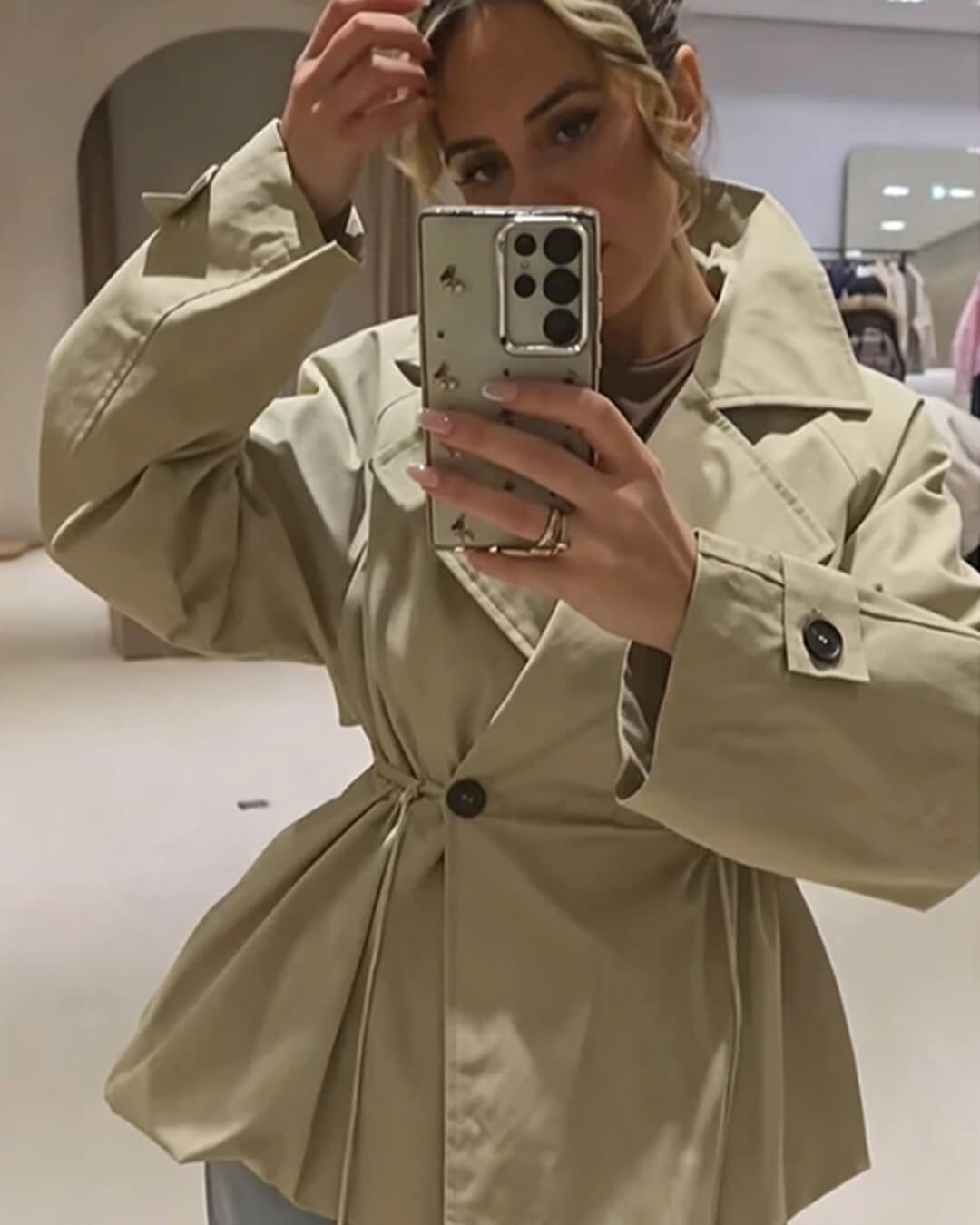 Emilia Lapel Collar Drawstring Trench Coat