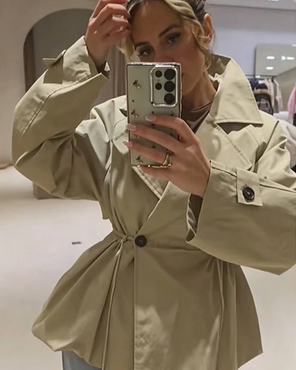 Emilia Lapel Collar Drawstring Trench Coat