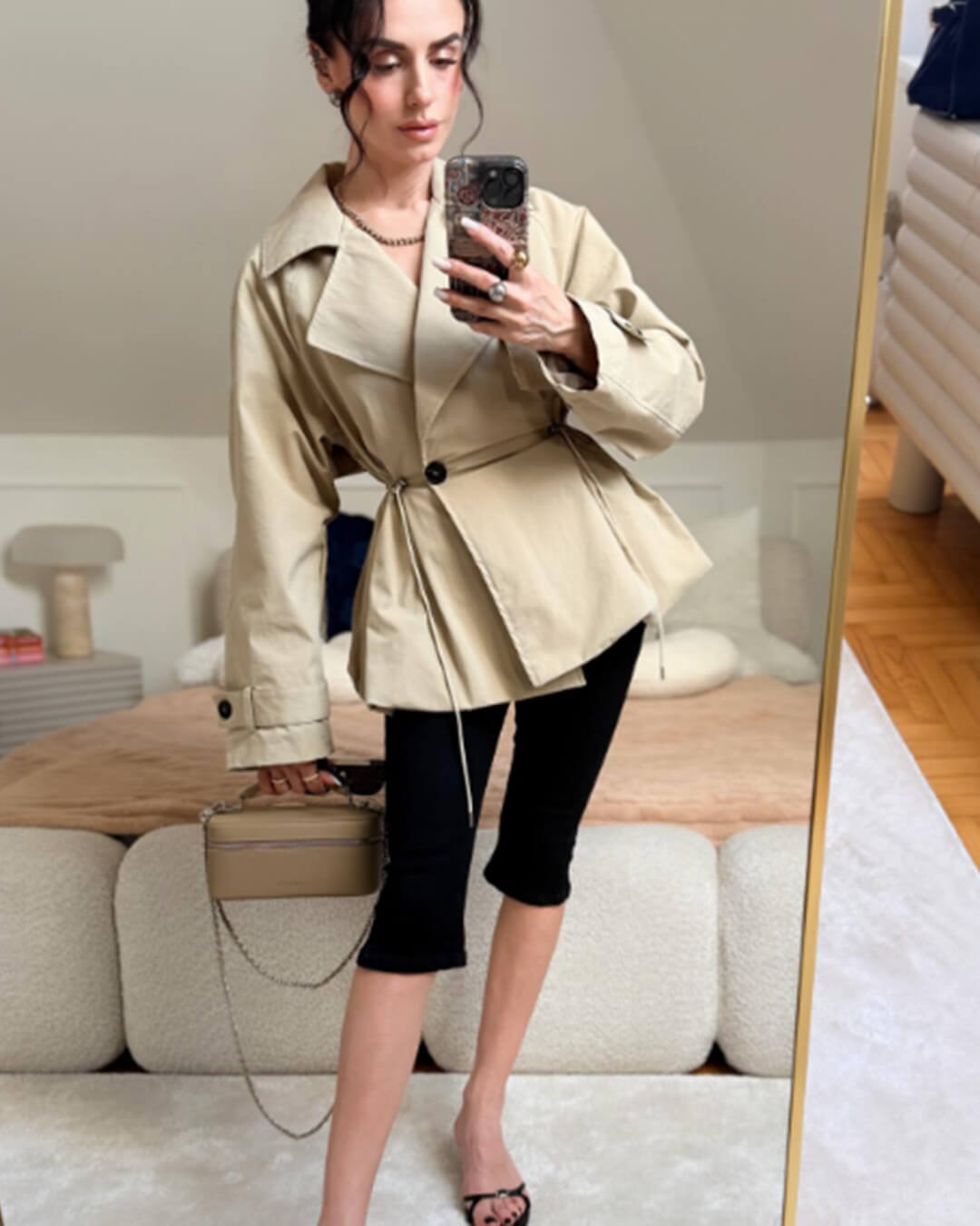 Emilia Lapel Collar Drawstring Trench Coat