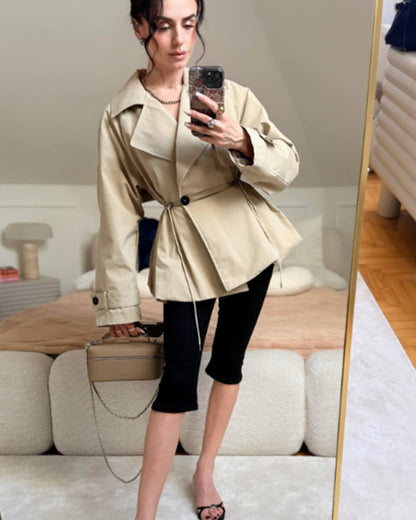 Emilia Lapel Collar Drawstring Trench Coat