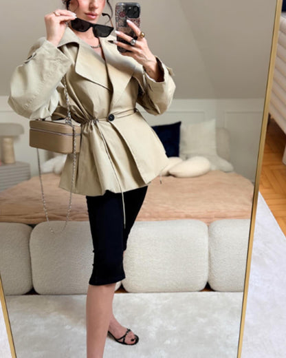 Emilia Lapel Collar Drawstring Trench Coat
