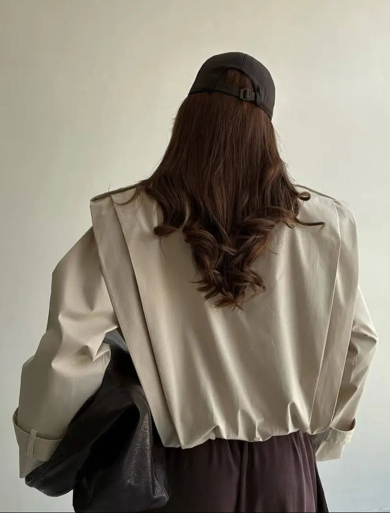 Jane Pleated High Collar Trench Coat