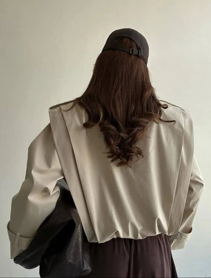 Jane Pleated High Collar Trench Coat