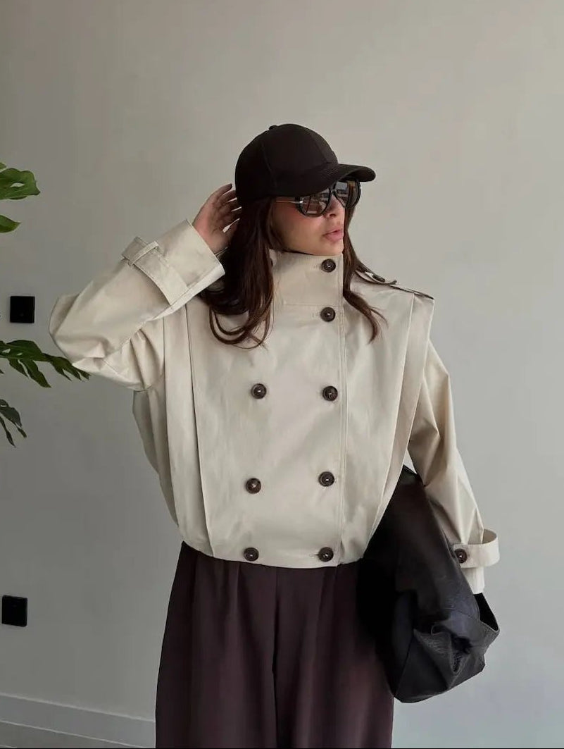 Jane Pleated High Collar Trench Coat