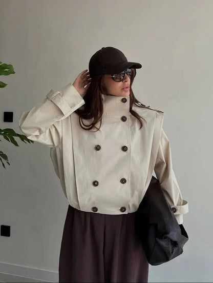 Jane Pleated High Collar Trench Coat