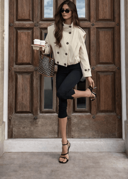 Jane Pleated High Collar Trench Coat