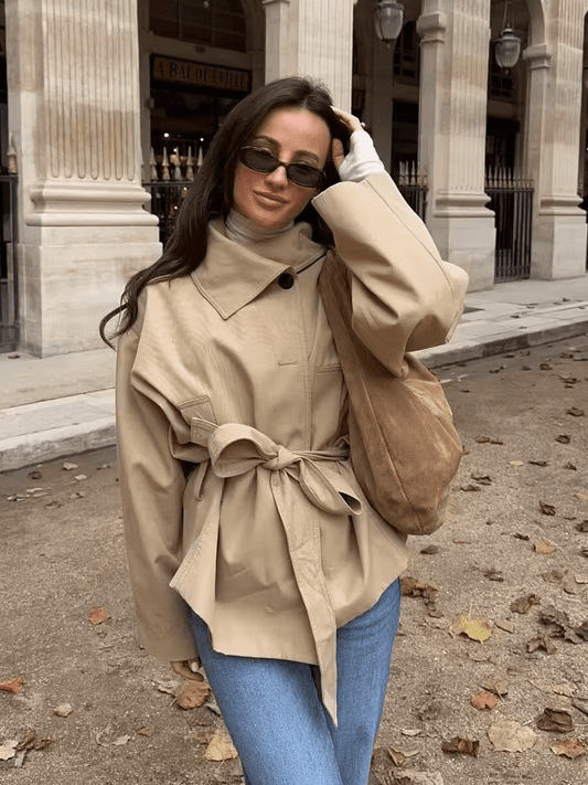 Julie Asymmetric Belted Trench Coat