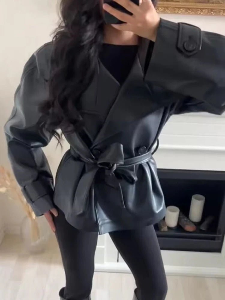 Nadia Faux Leather Lace-Up Trench Coat
