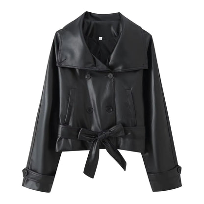 Nadia Faux Leather Lace-Up Trench Coat