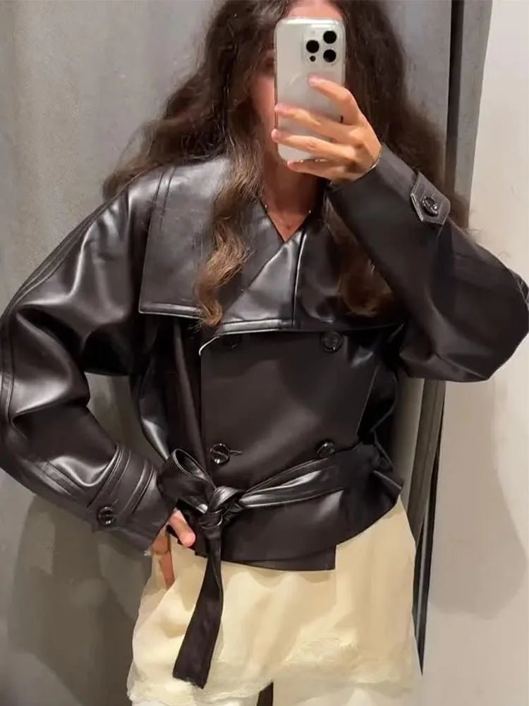 Nadia Faux Leather Lace-Up Trench Coat