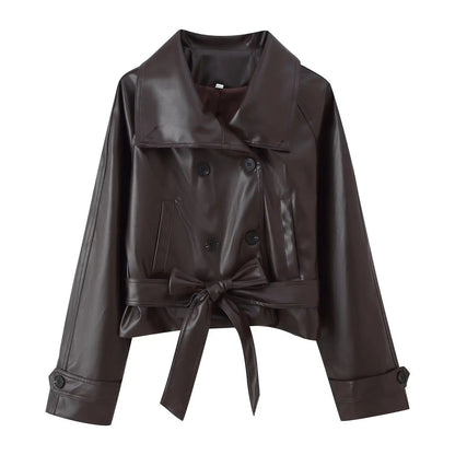 Nadia Faux Leather Lace-Up Trench Coat