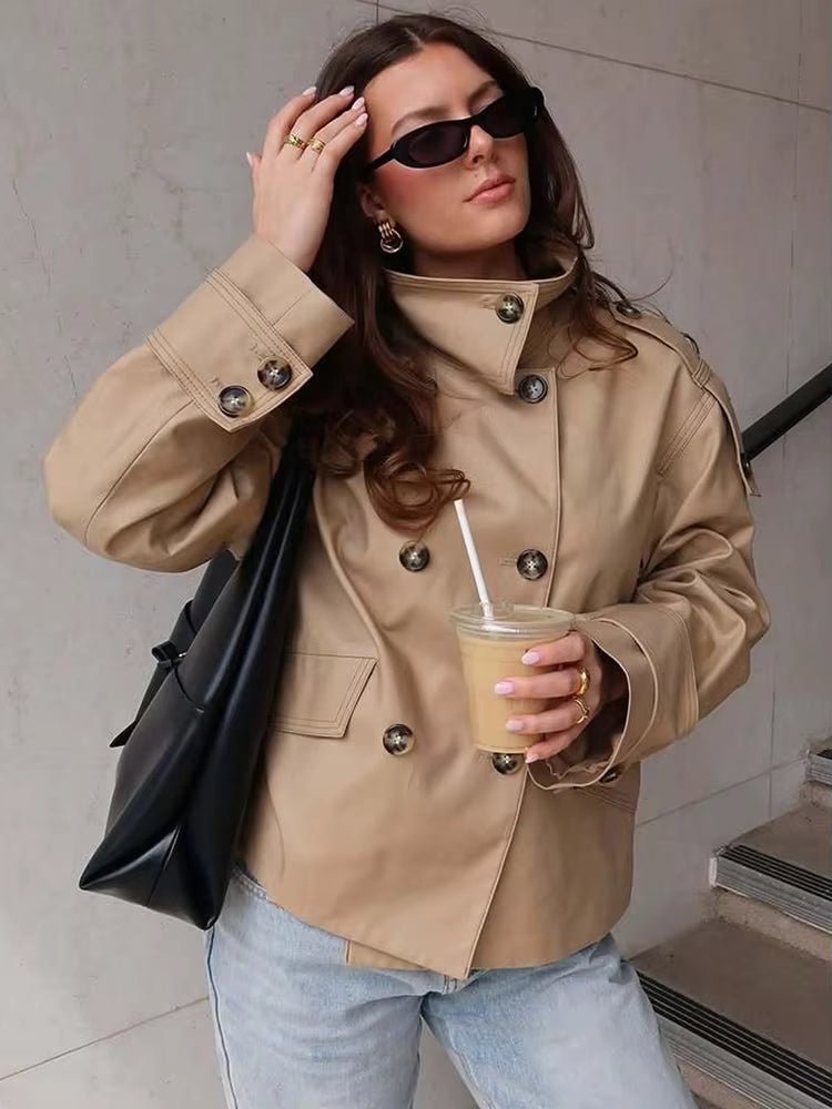 Sarah Beige Double Breasted Trench Coat