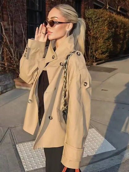 Sarah Beige Double Breasted Trench Coat